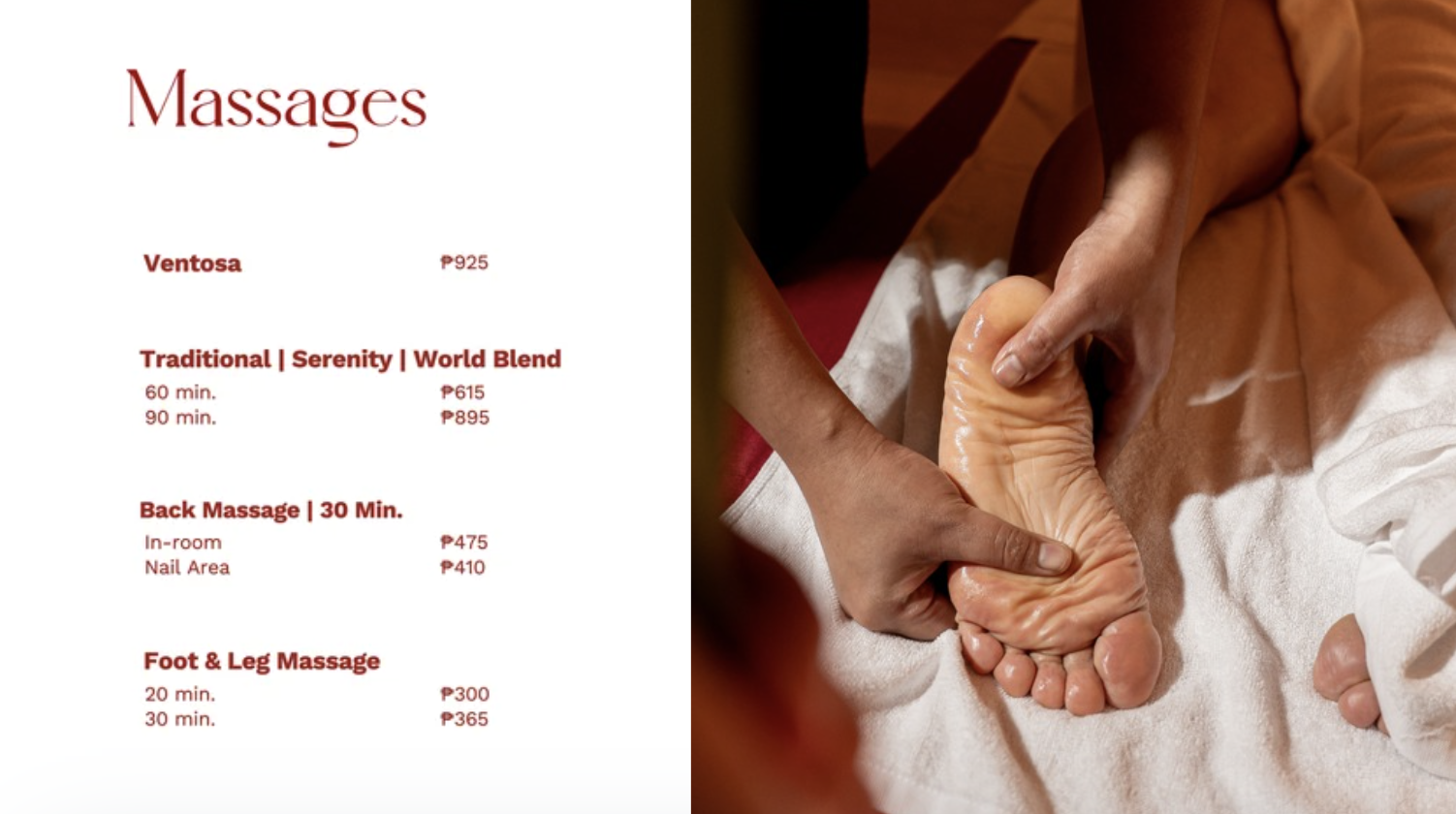 Massages Service Menu
