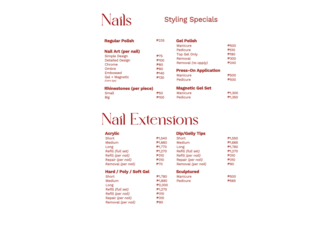 Nails Service Menu